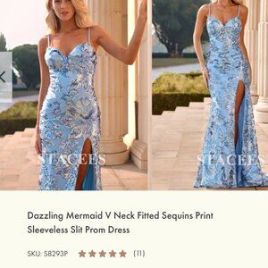 Elegant Blue Sequin Prom Dress
